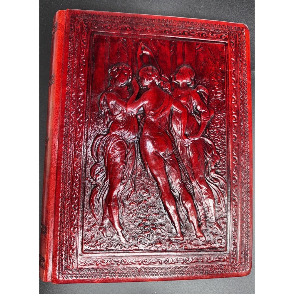 Vtg Three Graces Leather Journal Scrapbook Handmade in Italy 12 "x 9" #2613